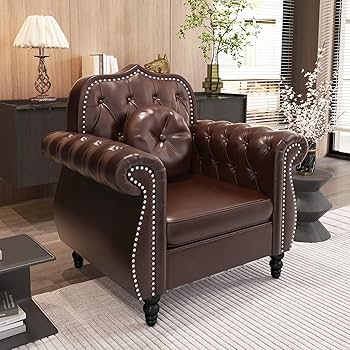 ソファセット U&M chester sofa Chesterfield Sofa Set, PU Leather, Black, 3 Piece Wood